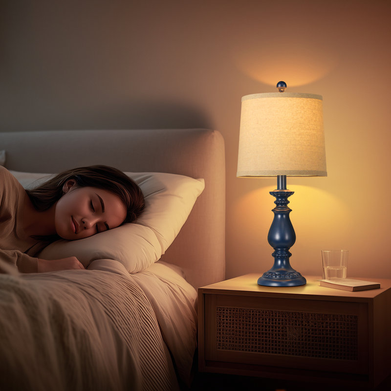 Ensemble de 2 lampes de table rustiques 22 ", avec interrupteur rotatif pour chambre à coucher, salon, bleu, Bleu