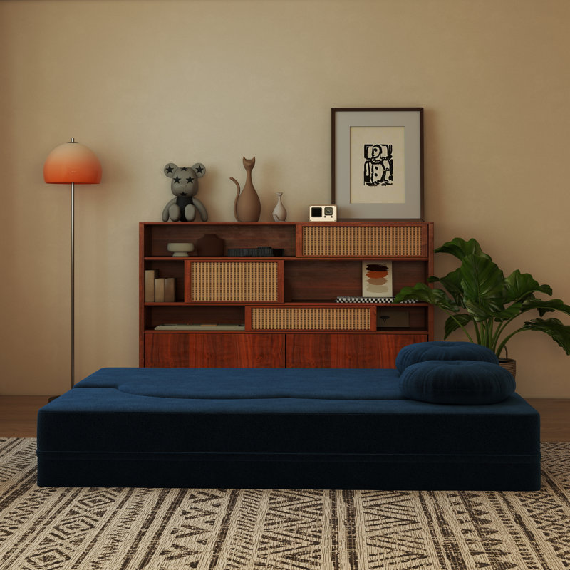 Canapé-lit moderne avec 2 coussins, canapé-lit convertible en velours côtelé moelleux et rembourré de mousse, matelas pliant double de 14,2 po pour le salon, lit d'invité, aucun assemblage requis