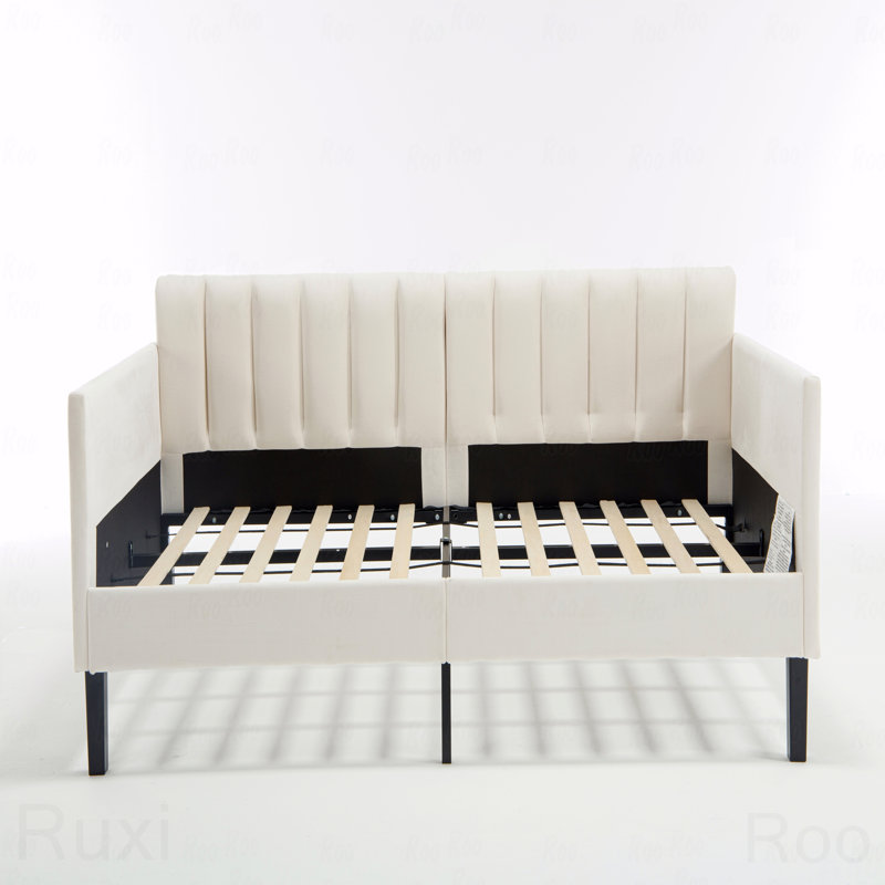 Twin Velvet Upholstered Daybed Frame, Ribbed Tufted