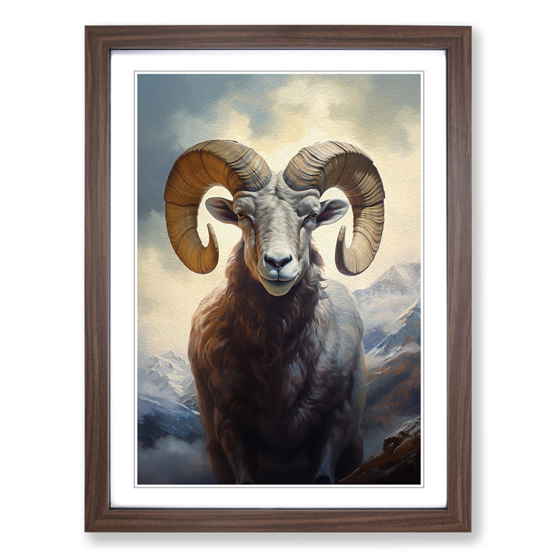 XYZ-FRM-V1223-5404 Ram Sheep Informel No.2 - Single Picture Frame Print on Wood, 34cm H x 25cm W x 2cm D, Walnut