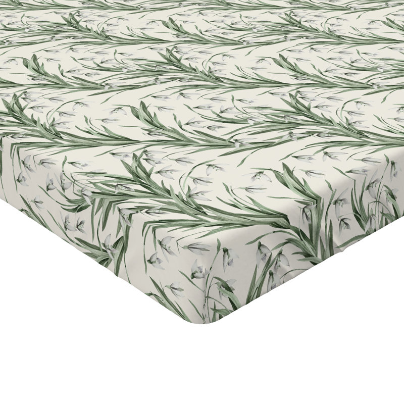 Ambesonne Nature Fitted Sheet Leaves Botanical Style Art, Laurel Green/Off White Floral, California King Fitted Sheet