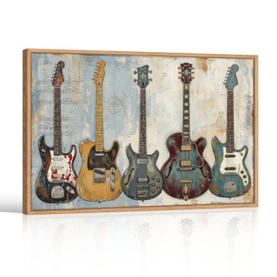 Ensemble d'une toile murale représentant une guitare