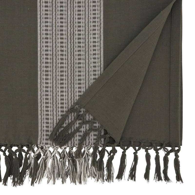 Roshundra Rectangle Striped Cotton Table Runner, Gray