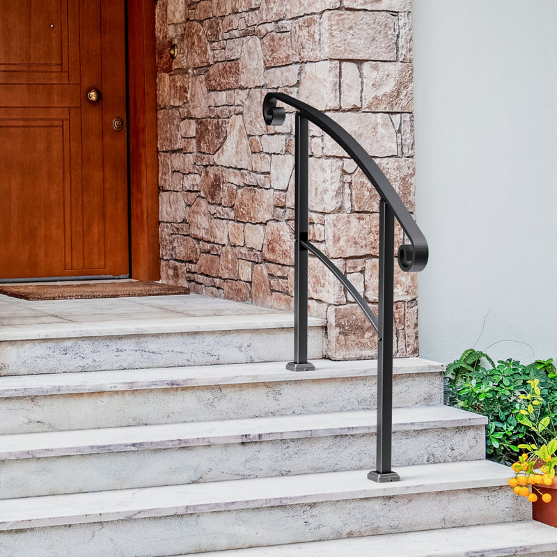 Bme 3-4 Step Curved Handrails For Outside Steps, Porch Railing, With Installation Kit, 3.4 ft. H x 3.4 ft. W