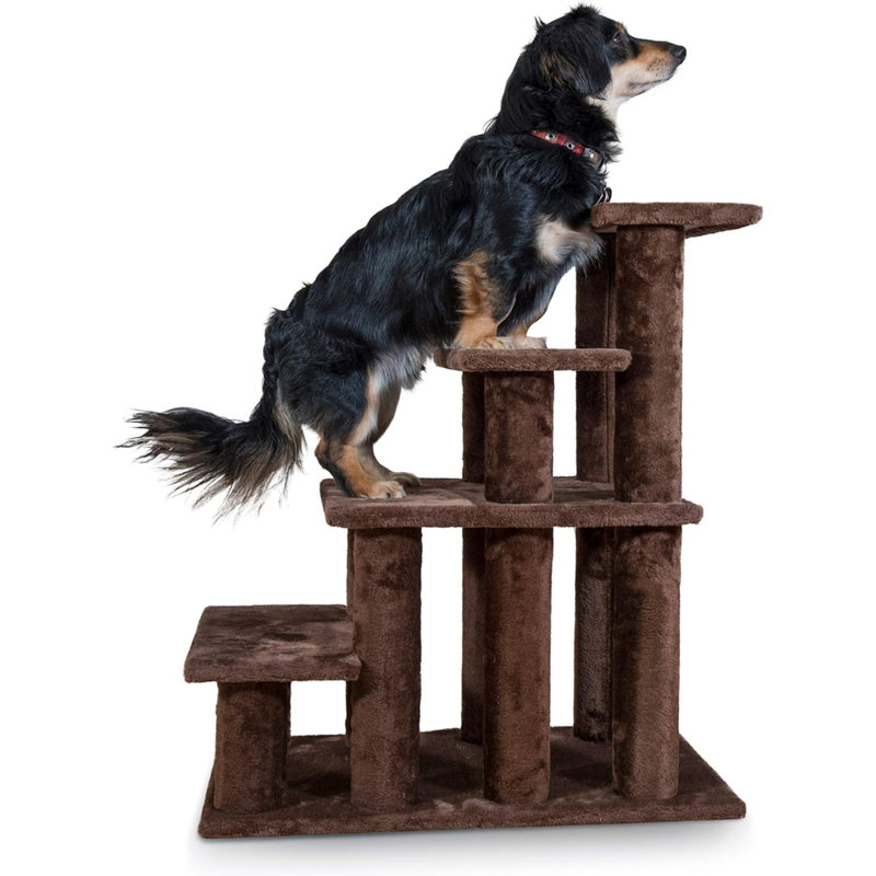 Brown Plush 4-Step Pet Stairs for Beds and Sofas