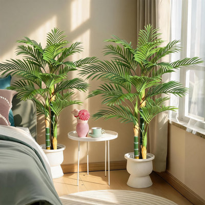 2PACK UV-Resistant Golden Cane Areca Palm Artificial Trees, 5ft Tall Faux Exotic Floor Plants, Pre-Potted with 15 Trunks & 13 Large Leaves for Indoor/Outdoor Home, Patio, Office Decor