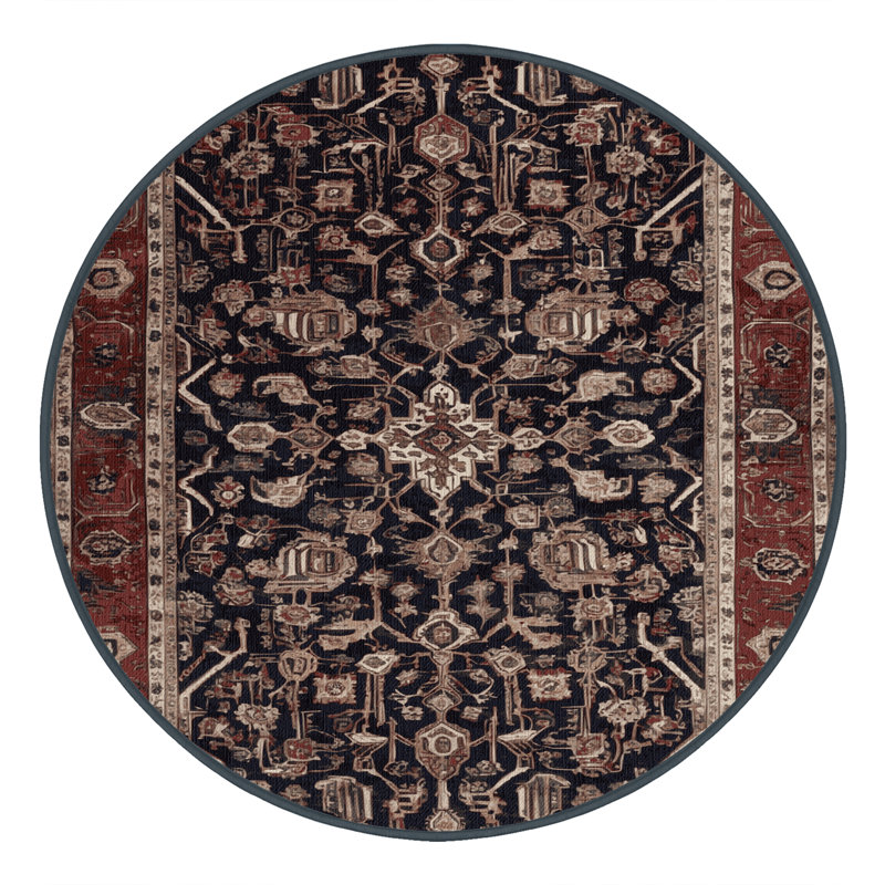 Machine Washable Persian Brown Area Rug, Round 3'