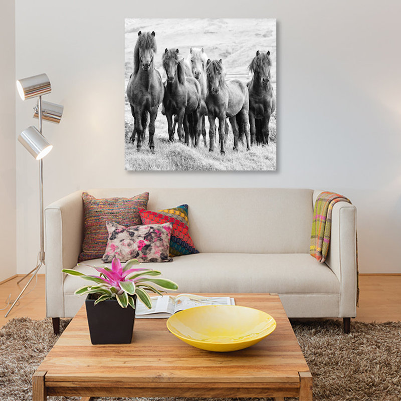 " B&W Horses VIII " by PH Burchett, 18" H x 18" W x 1.5" D, Black Framed Canvas, No Mat
