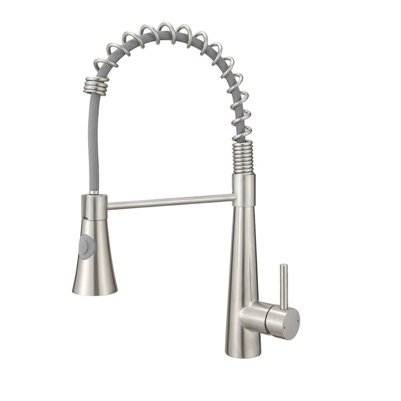 Commercial Kitchen Faucet With Pull Out Sprayer, Single Handle Single Lever Kitchen Sink Faucet, Brushed Nickel