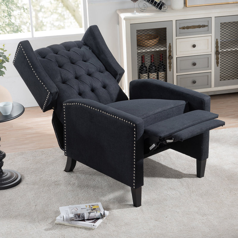 27.16" Wide Manual Wing Chair Recliner, Black Fabric