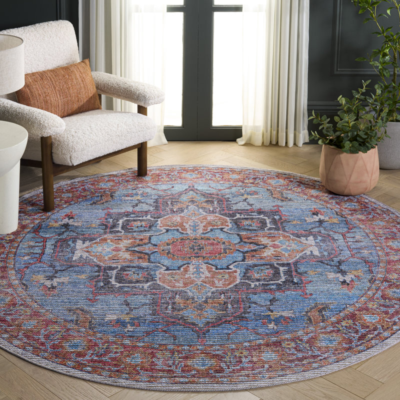 Oriental Blue/Pink Area Rug, Round 6'7"
