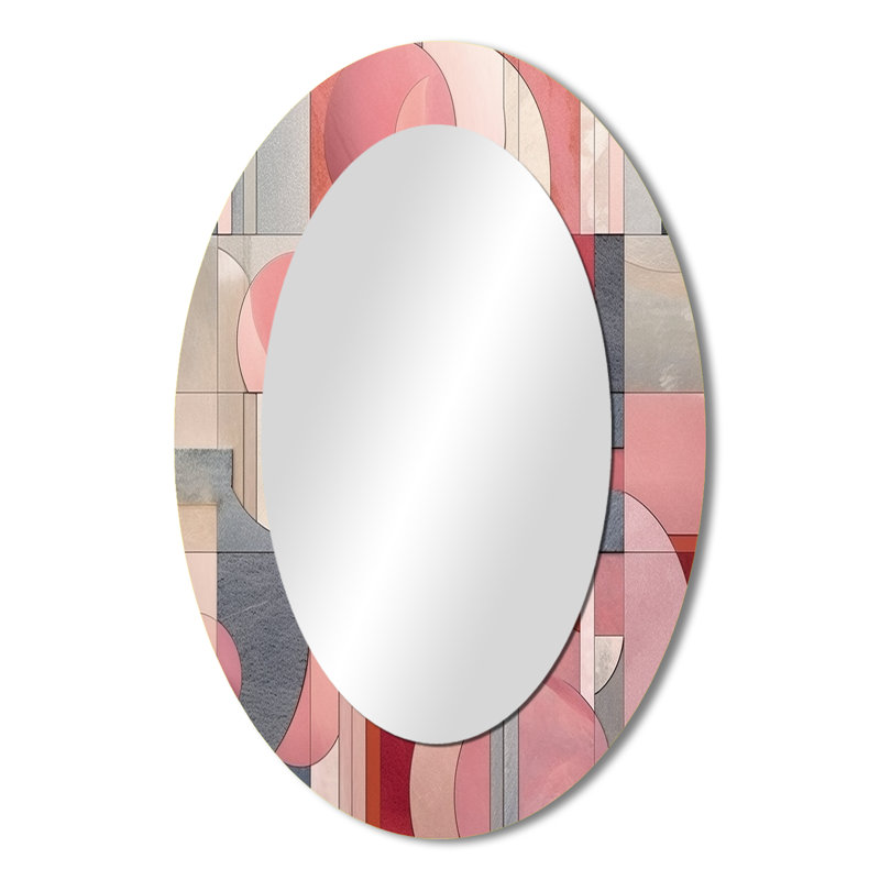 Grand miroir mural ovale rose sur métal rose, 36 po x 24 po