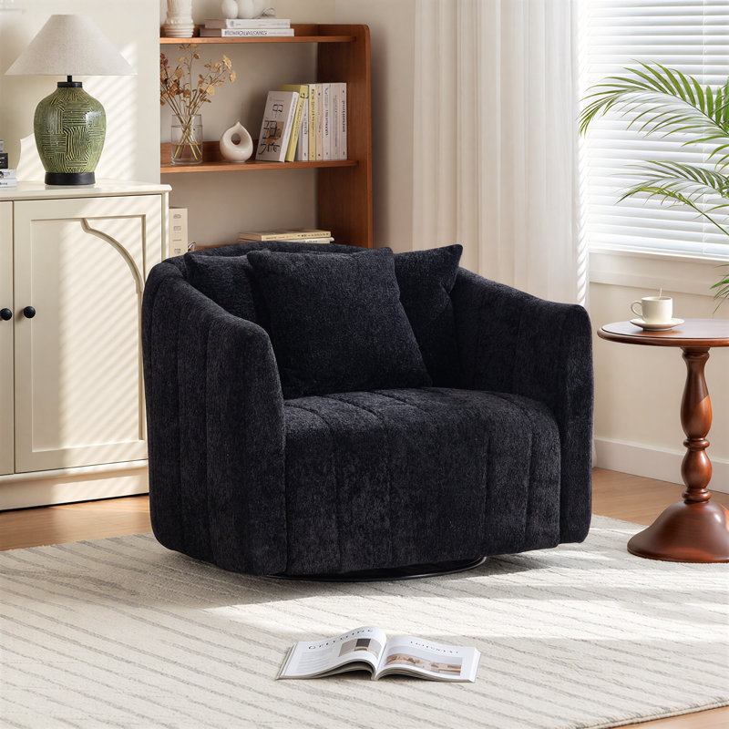 Fauteuil demi-tonneau pivotant surdimensionné de 39 po de largeur, Noir