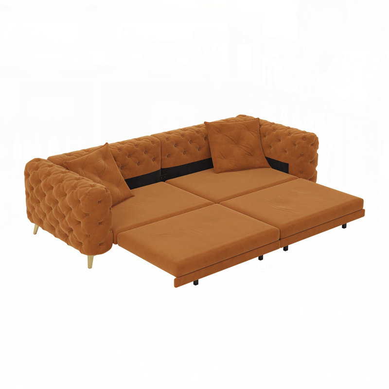 Canapé-lit convertible 3 en 1 avec siège profond, conception capitonnée et repose-pieds mobile pour des espaces de vie polyvalents