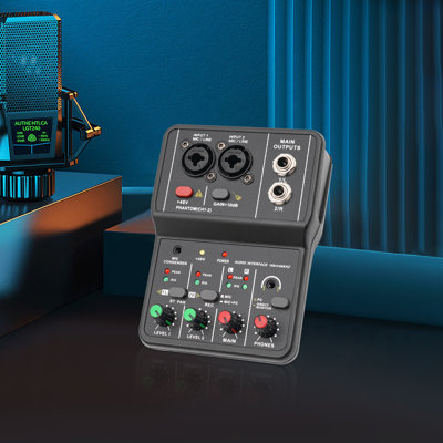 Portable 2 Channel Audio Mixer with 48V Phantom Power