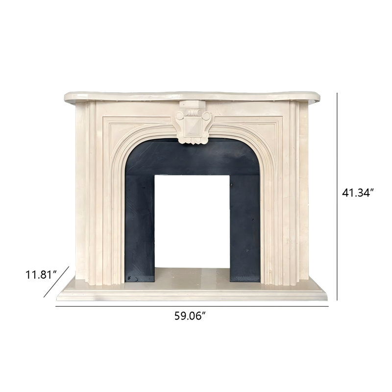 Solid + Manufactured Wood white and black Fake Fireplace Entrance Mantel TV Cabinet, 41.34" H x 59.06" W x 11.81" D