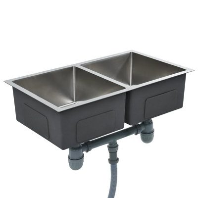 Belfry Kitchen Mariel 440mm W Double Bowl Steel Kitchen Sink