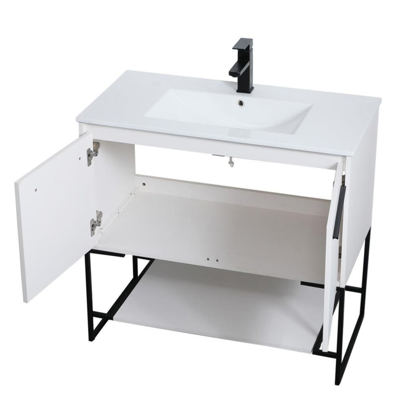 Ensemble de meuble-lavabo sur pied simple 36 po avec armoire et plateau en résine Elegant Lighting Cerny (blanc)