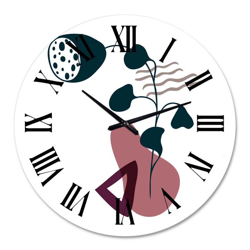 Horloge murale moderne avec formes abstraites et plantes abstraites V, Surdimensionné