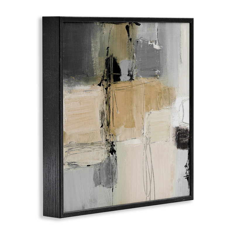 Tan & Grey Rustic Collage Framed Giclee Art by Lanie Loreth, Midnight Black Framed Giclee, 12" H x 12" W