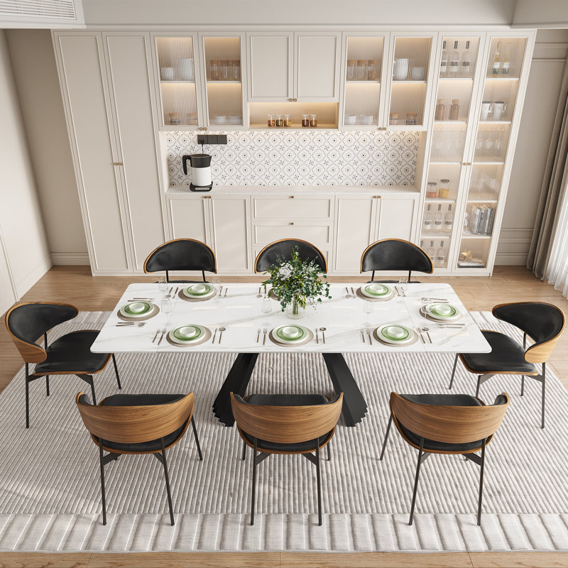 63'' To 94'' Extendable Rectangular Sintered Stone Dining Table For 6-10 With Sintered Stone Tabletop And Metal Base
