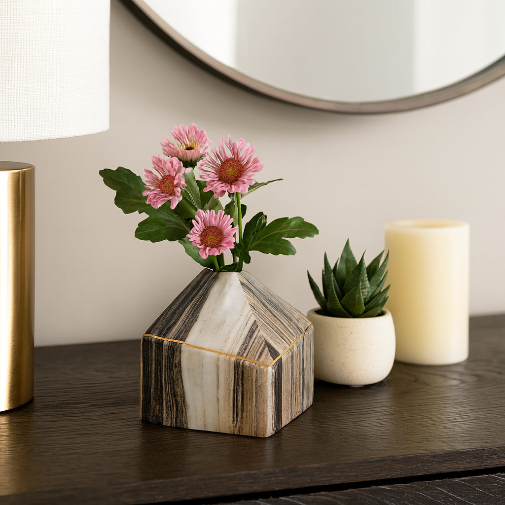 Marble Table Vase, 5", Gray/Brown