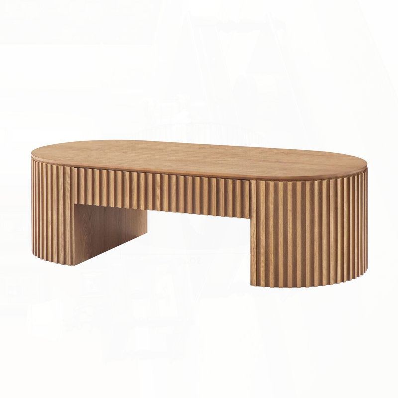 Table basse ovale en bois avec tiroir - chêne, 51,18 po, Bois de chêne