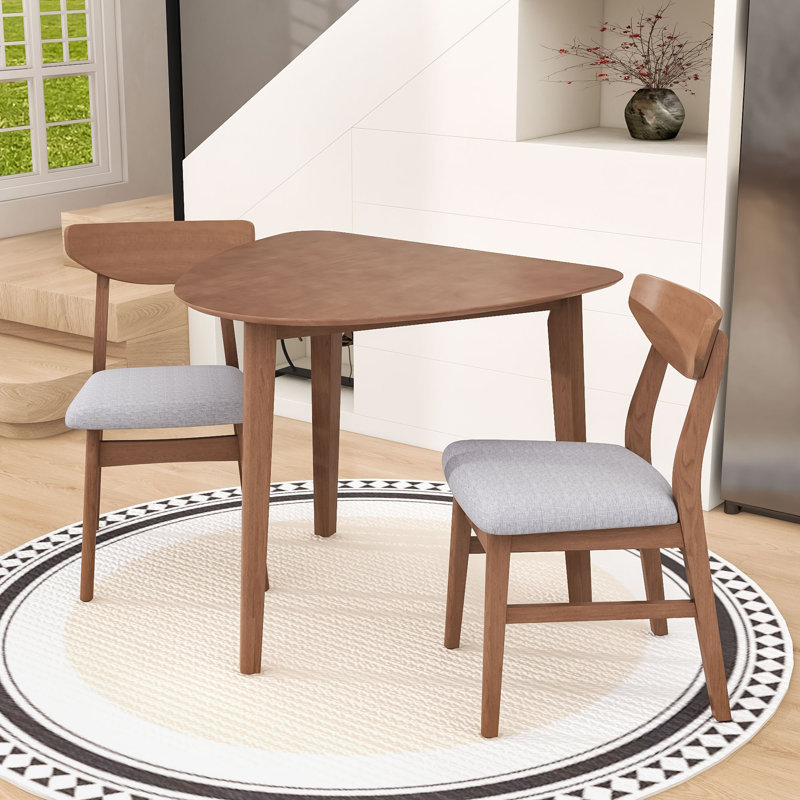 Ensemble de table de salle à manger 3 pièces avec table triangulaire et 2 chaises rembourrées pour le salon, Marron clair