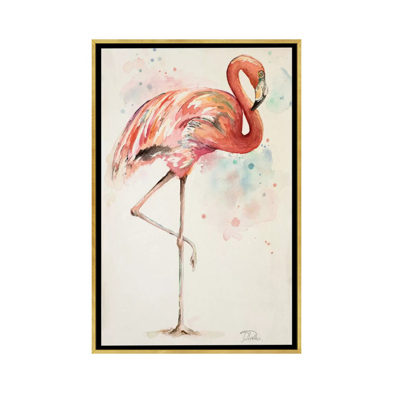 Reproduction d’art, "Flamingo II" par Patricia Pinto, Pas de tapis, H 48 po x l 32 po x P 1,5 po, Toile encadrée d'or