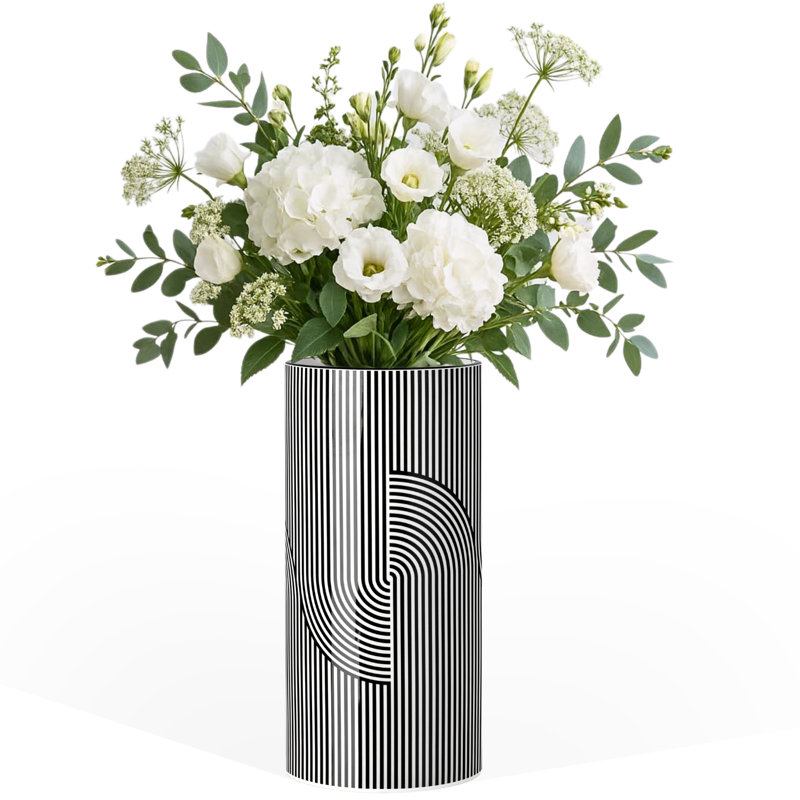 Vase en céramique blanc 12 "Op Art