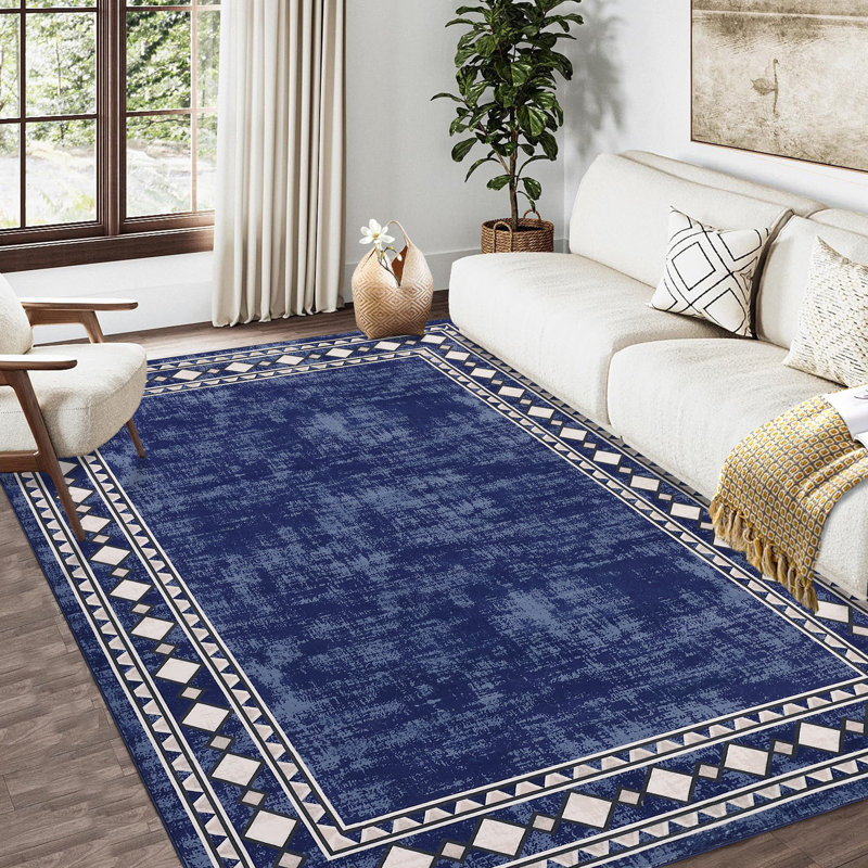 Tapis à bordure chic et lavable pour la salle à manger, Rectangle 10 pi x 13 pi