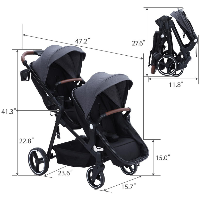 Poussette tandem double pour enfant et tout-petit, Gris foncé