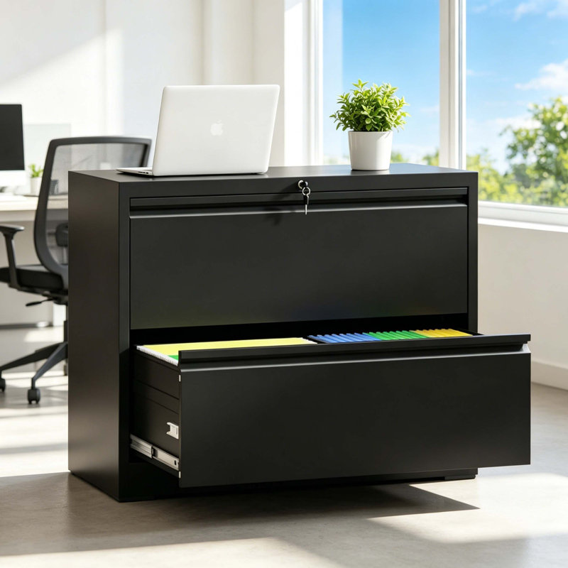 Heavy-Duty 2-Drawer Lateral Lockable Metal File Cabinet, Full Extension Silent Slide Office Storage Cabinet for Home & Commercial Office Use