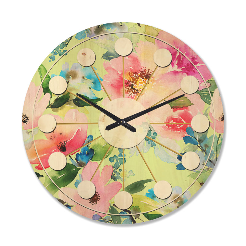 Horloge murale en bois Floral Botanical IV, Très grand