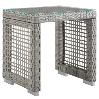 Andrei Outdoor Patio Wicker Rattan Side Table In Gray