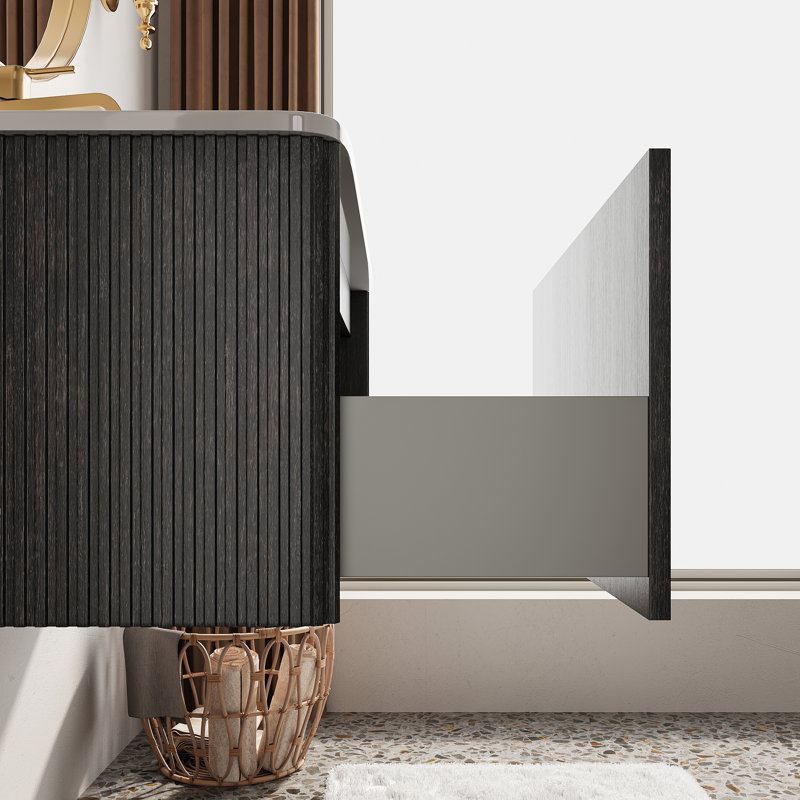 Meuble-lavabo mural simple flottant avec lavabo en céramique, Noir, 30"