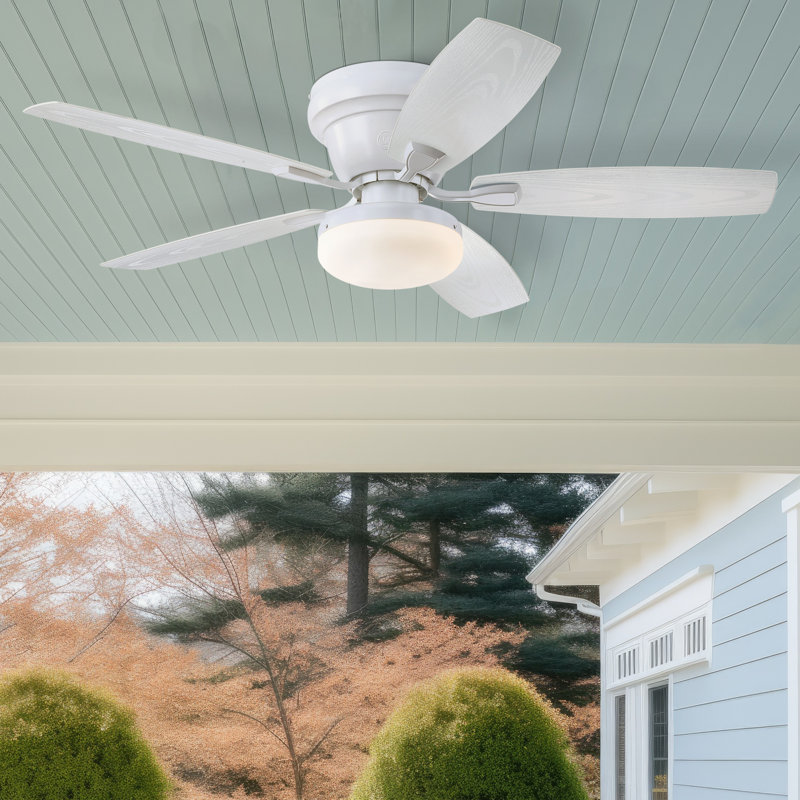 Contempra 52-Inch Indoor/Outdoor 5-Blade Matte White Ceiling Fan, Dimmable LED Light Fixture with Opal Frosted Glass, Remote Control Included