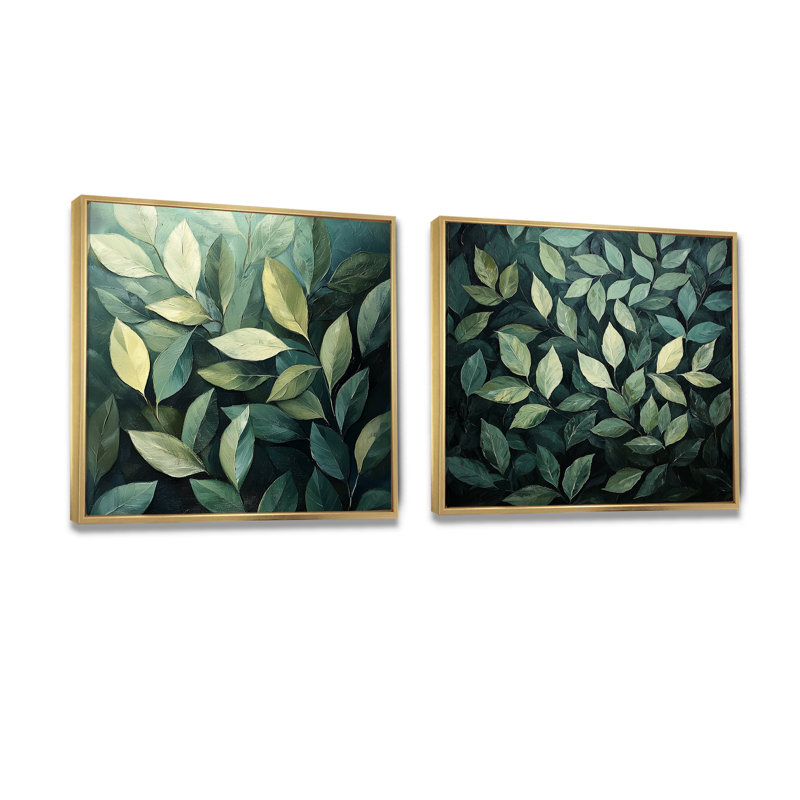Feuillage olive vert feuillage collage I - Art mural feuilles - ensemble d'art mural traditionnel 2 pièces, H 16 po x l 33 po