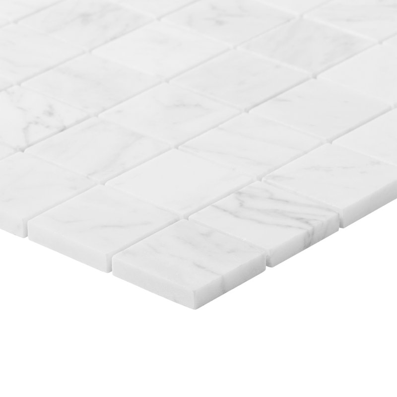 Carrara 1x6 Stacked Honed Marble Mosaic Floor and Wall Tile, 1.88" W x 1.88" L, Honed, Grid