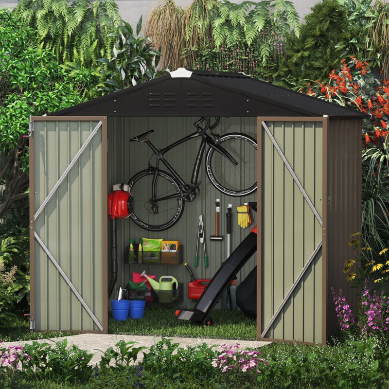 8 ft. x 6 ft. Brown Metal Outdoor Storage Shed with Sloping Roof