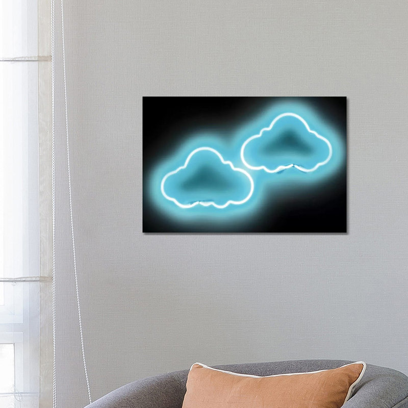 Neon Clouds Aqua On Black by Hailey Carr - Wrapped Canvas Print, 66.04 cm H x 45.72 cm W x 1.91 cm D