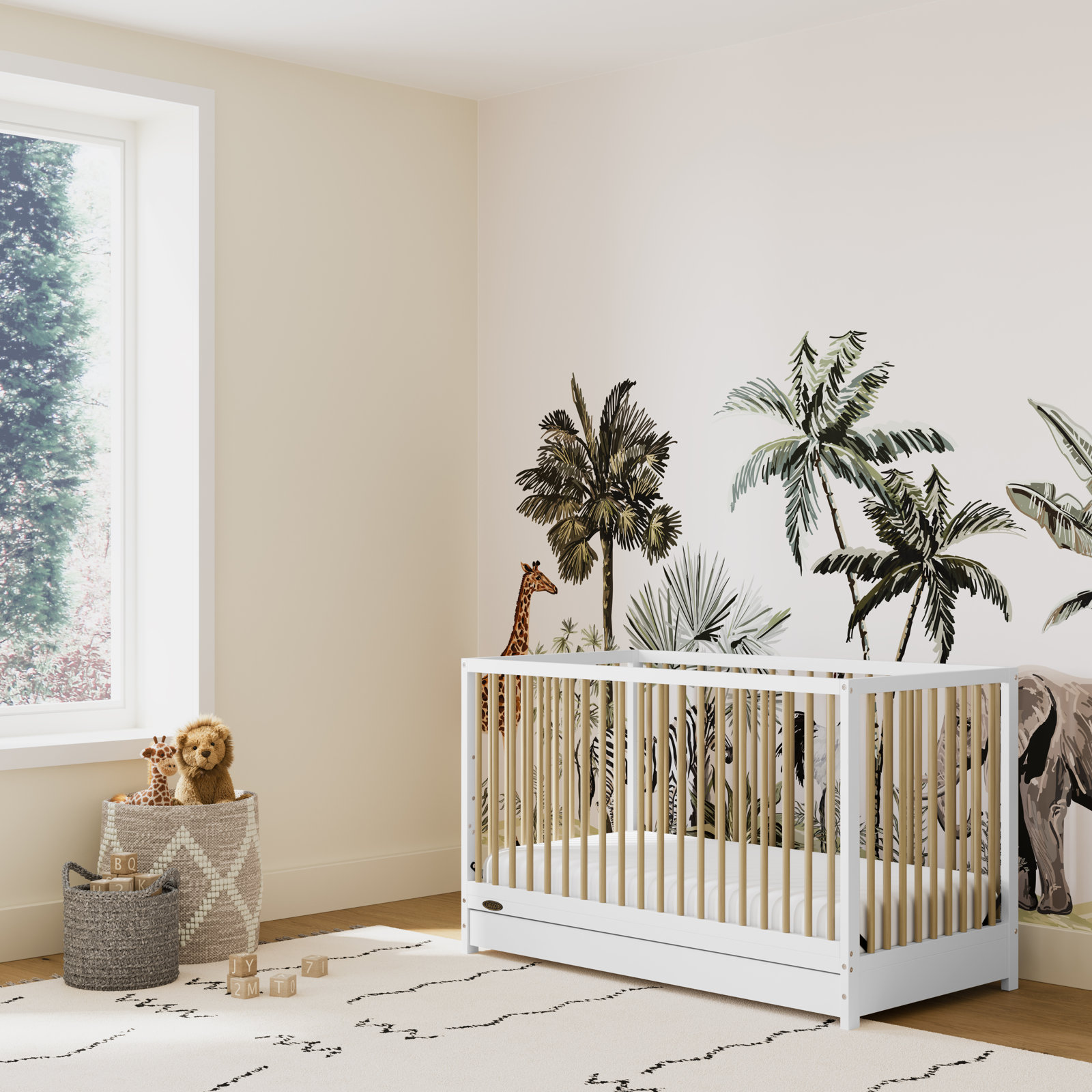 Teddi 5-in-1 Convertible Crib with Storage, White/Driftwood, Crib