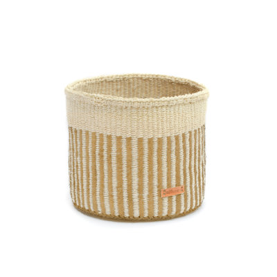 Panier rayé en sisal naturel / beige