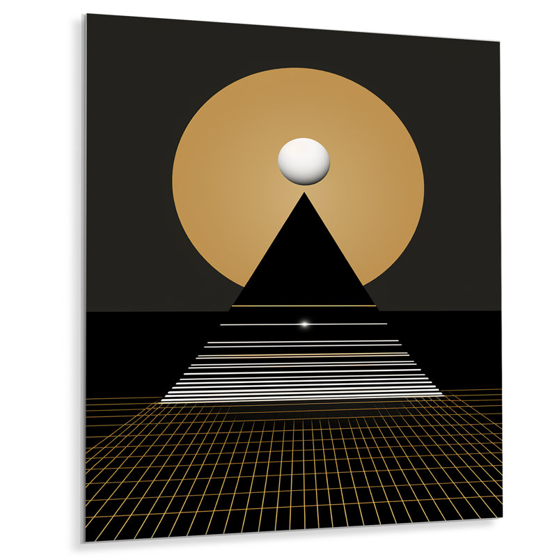 Minimal Gold Moon Mountain - décoration murale géométrique, Metal, 20" H x 12" W x 1" D