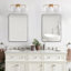 3 Light Brass Gold Bathroom Light Fixtures with Beige Glass