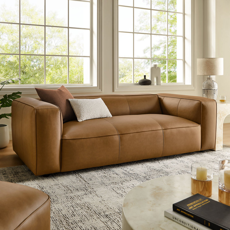 Auren Upholstered Vegan Leather Sofa, Camel