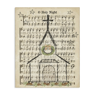 Festive Winter Church Sainte Night Script musical gris Farmhouse
