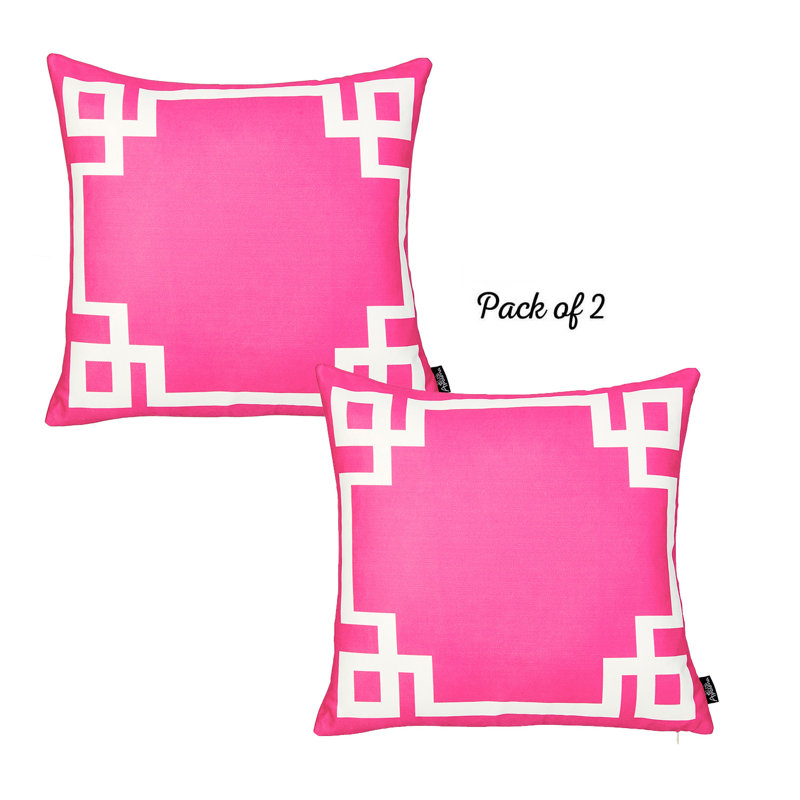 Pink and White Geometric Polyester Square Pillow Cover Set