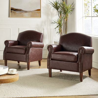 Mooresville 31" Traditional Faux Leather Armchair with Solid Wood Legs