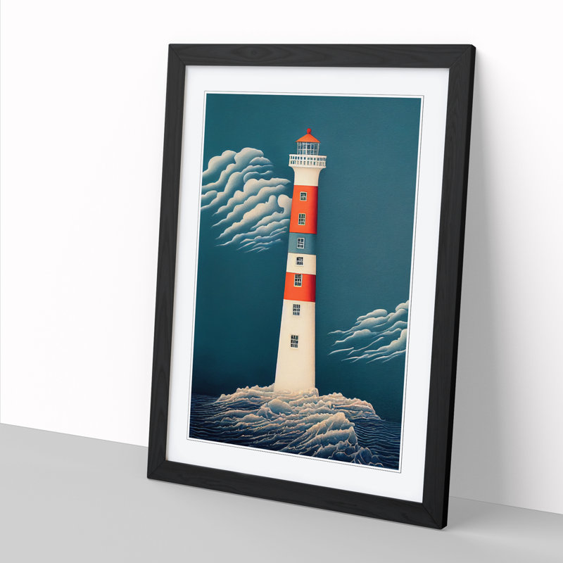Licio Cute Lighthouse - Picture Frame Print, 46cm H x 34cm W x 2cm D, Black